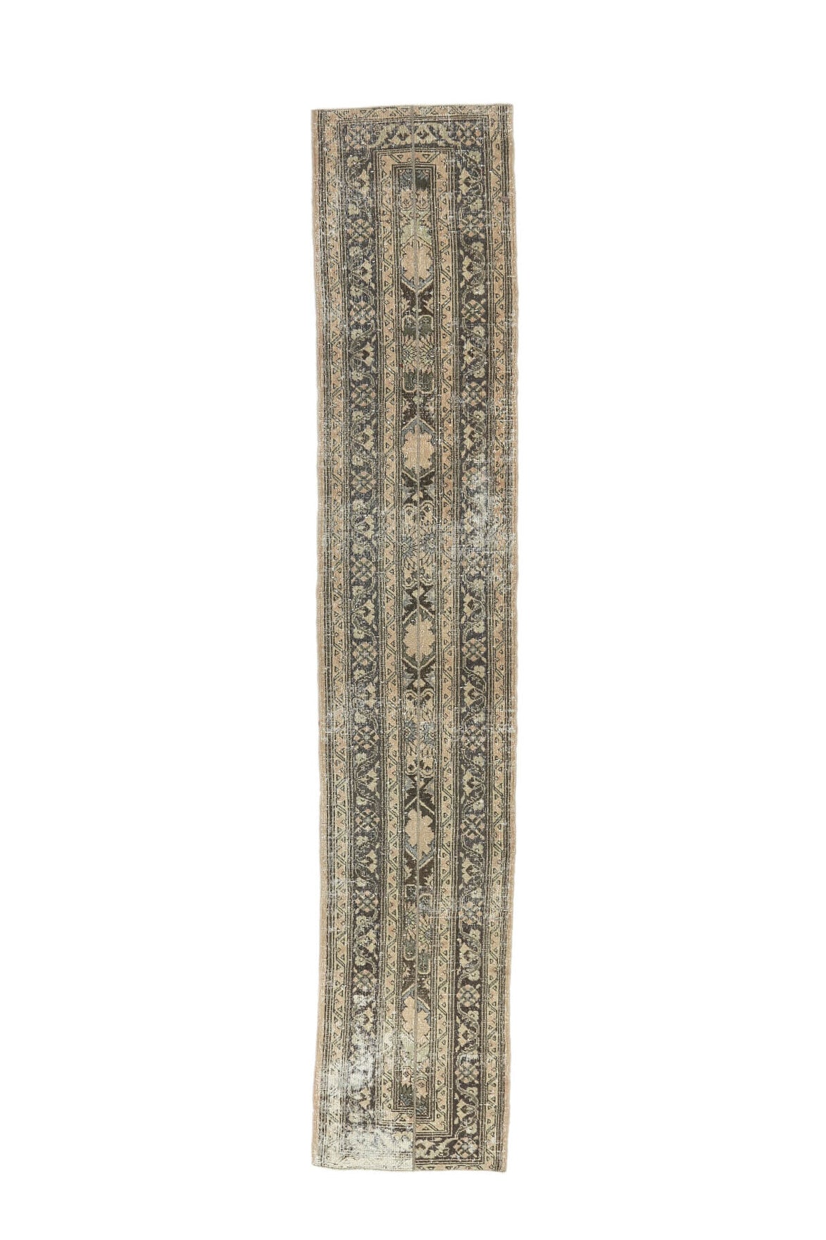 El yapımı vintage yolluk 74x381 cm i̇kat desenli yün - açık alan görünümü