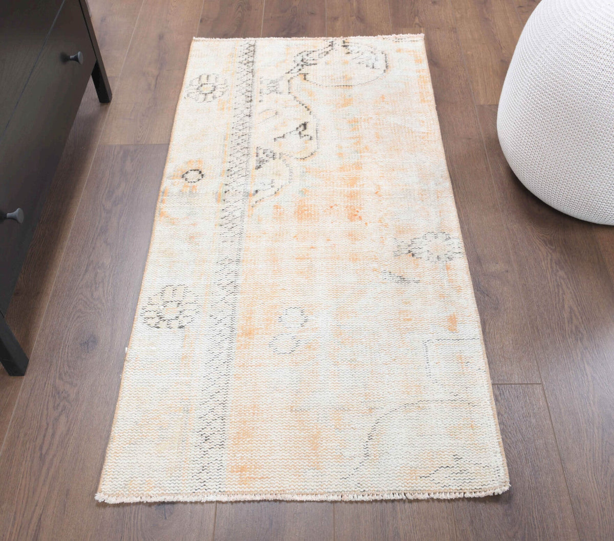 El yapımı vintage halı 66x135 cm soyut desenli yün - detay görünümü