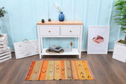 El yapımı vintage halı 66x127 cm çizgili desenli yün - detay görünümü