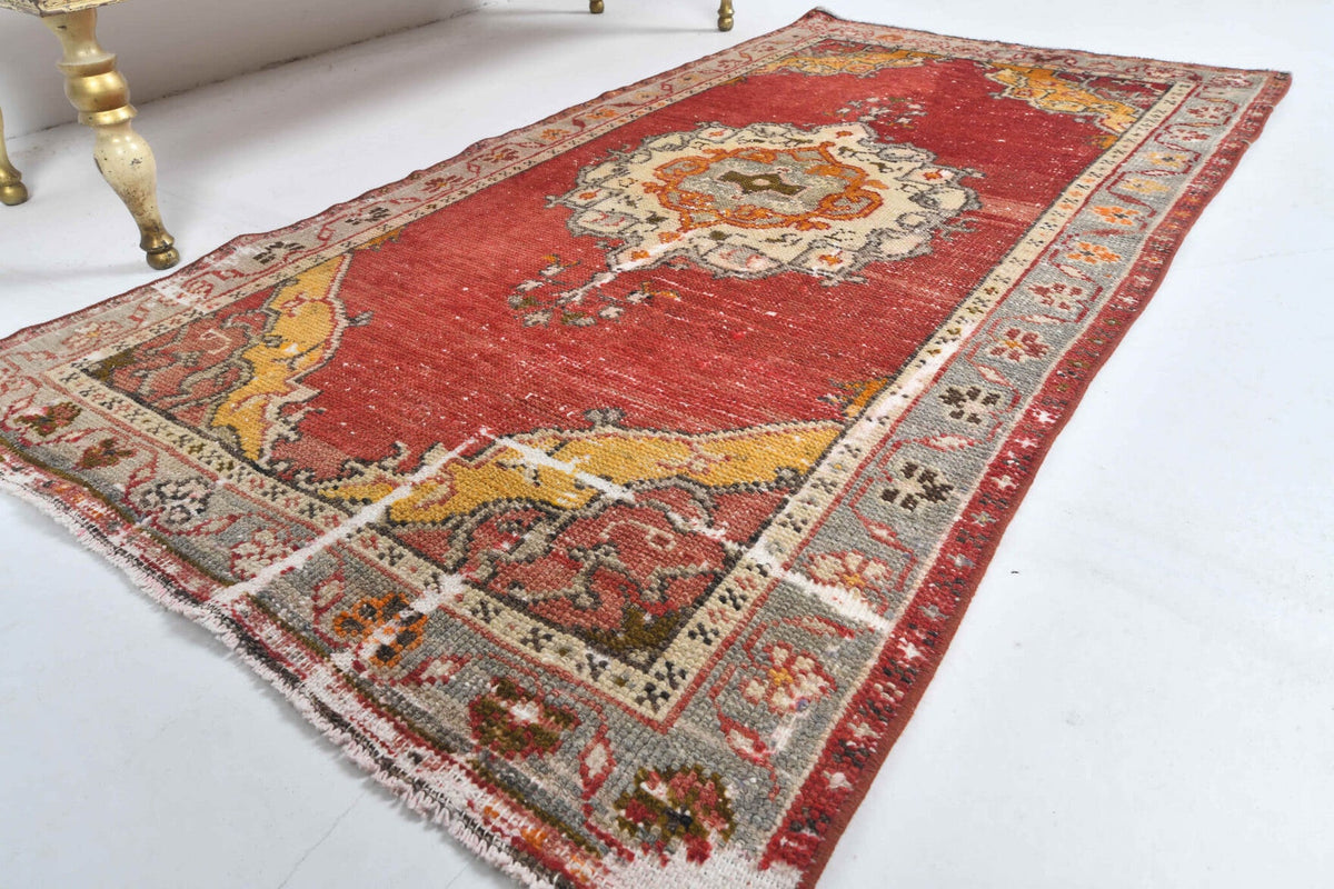 El yapımı vintage halı 61x122 cm oryantal desenli yün - detay görünümü