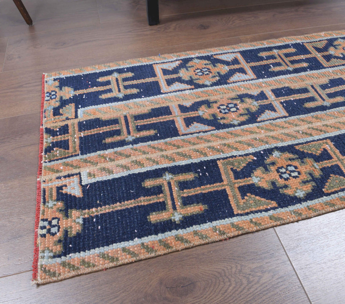 El yapımı vintage yolluk 56x157 cm oryantal desenli yün - yakın çekim doku detayı