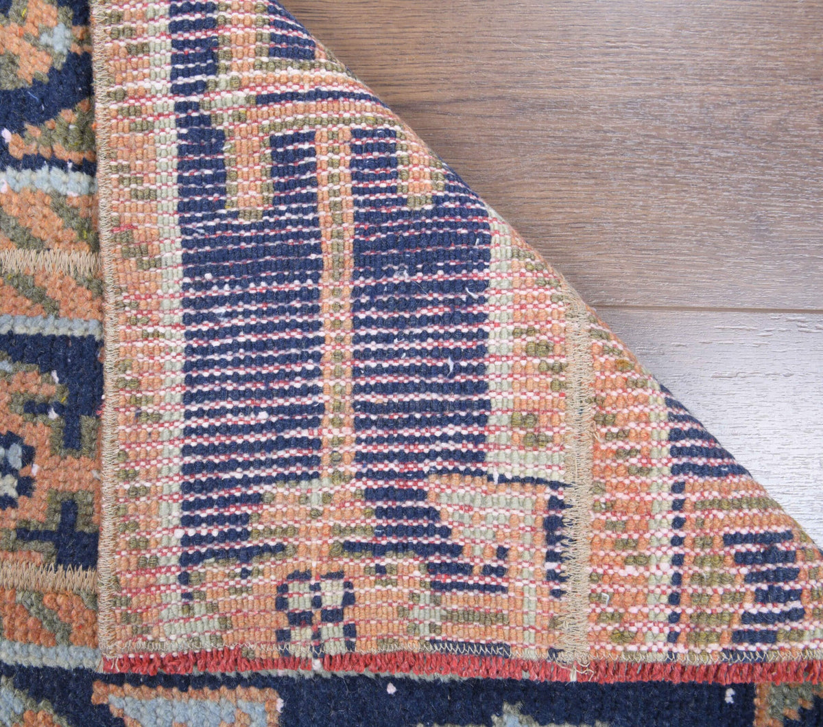 El yapımı vintage yolluk 56x157 cm oryantal desenli yün - kenar ve saçak detayı