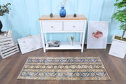 1970'lerden Anadolu kökenli ikat desenli patchwork vintage yolluk, 63x165 cm