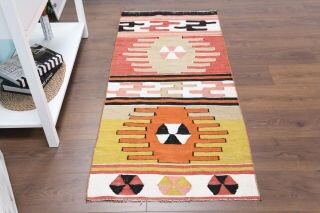 El yapımı vintage halı 71x157 cm vintage desenli yün - üstten görünüm