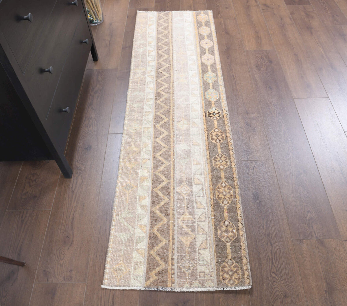 El yapımı vintage yolluk 51x183 cm i̇kat desenli yün - detay görünümü