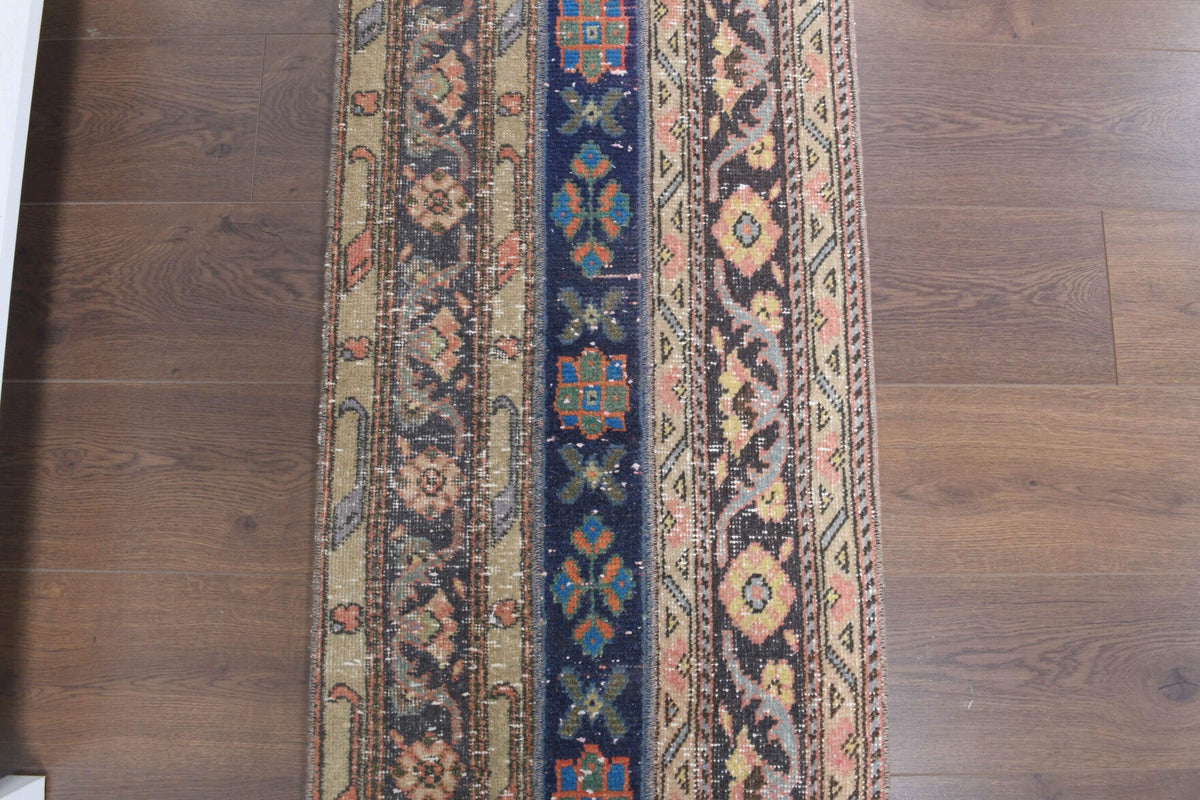 El yapımı vintage yolluk 56x180 cm oryantal desenli yün - kenar ve saçak detayı