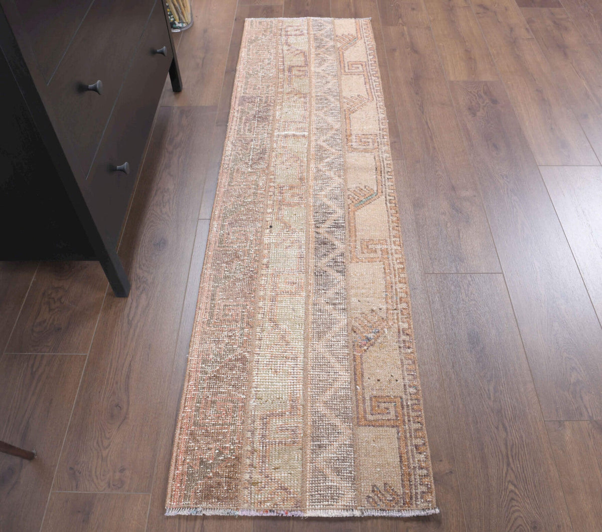El yapımı vintage yolluk 48x180 cm i̇kat desenli yün - açık alan görünümü