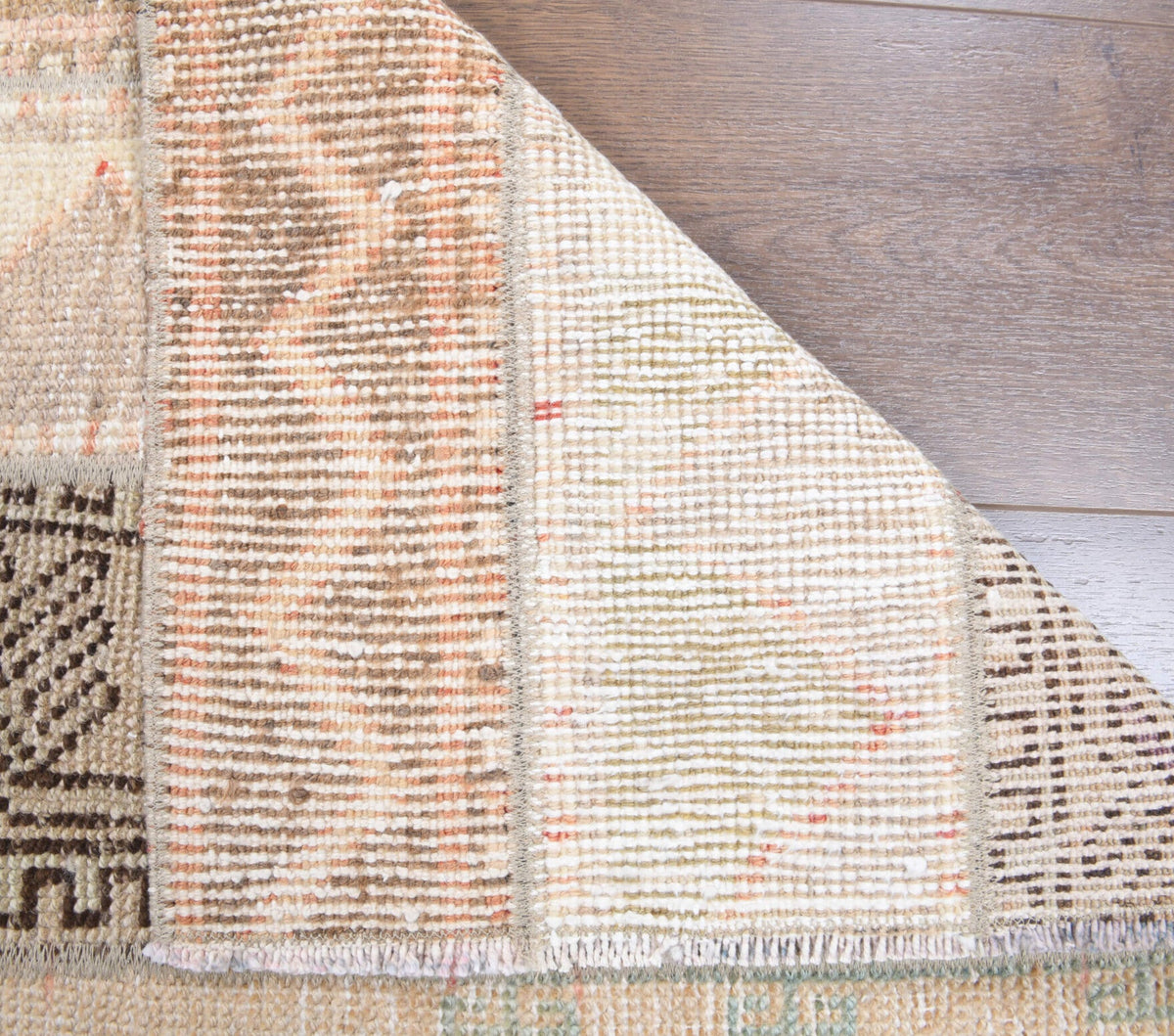 El yapımı vintage yolluk 61x183 cm i̇kat desenli yün - kenar ve saçak detayı