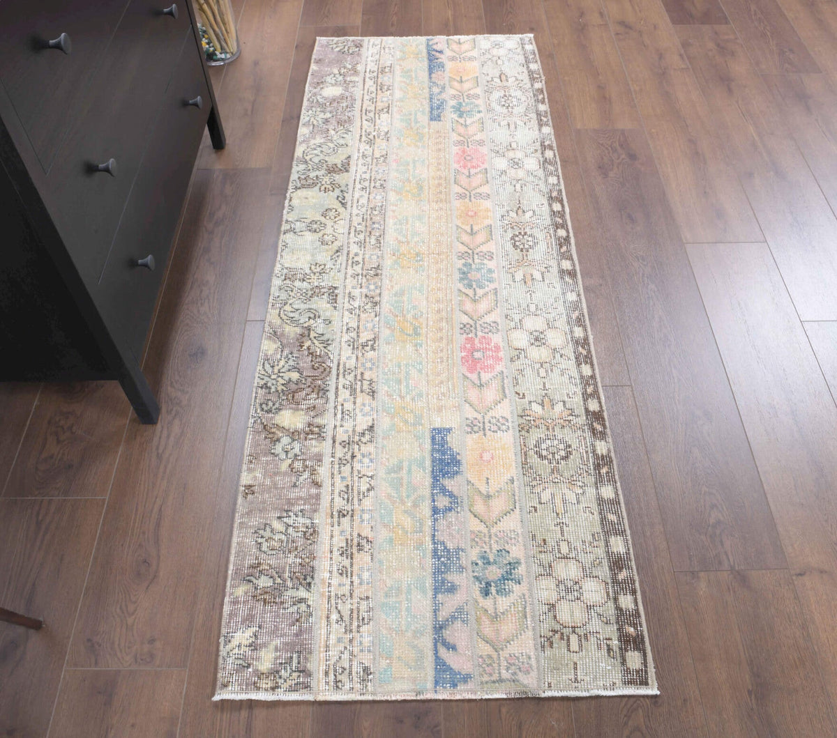 El yapımı vintage yolluk 66x185 cm oryantal desenli yün - açık alan görünümü