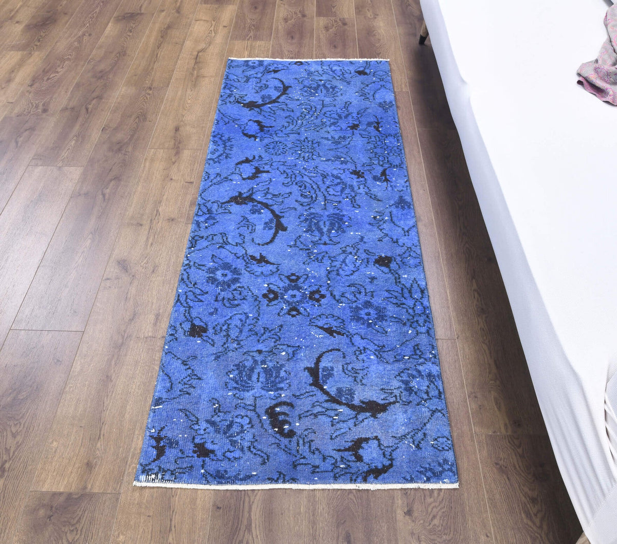 El yapımı vintage yolluk 61x152 cm çiçek desenli desenli yün - detay görünümü