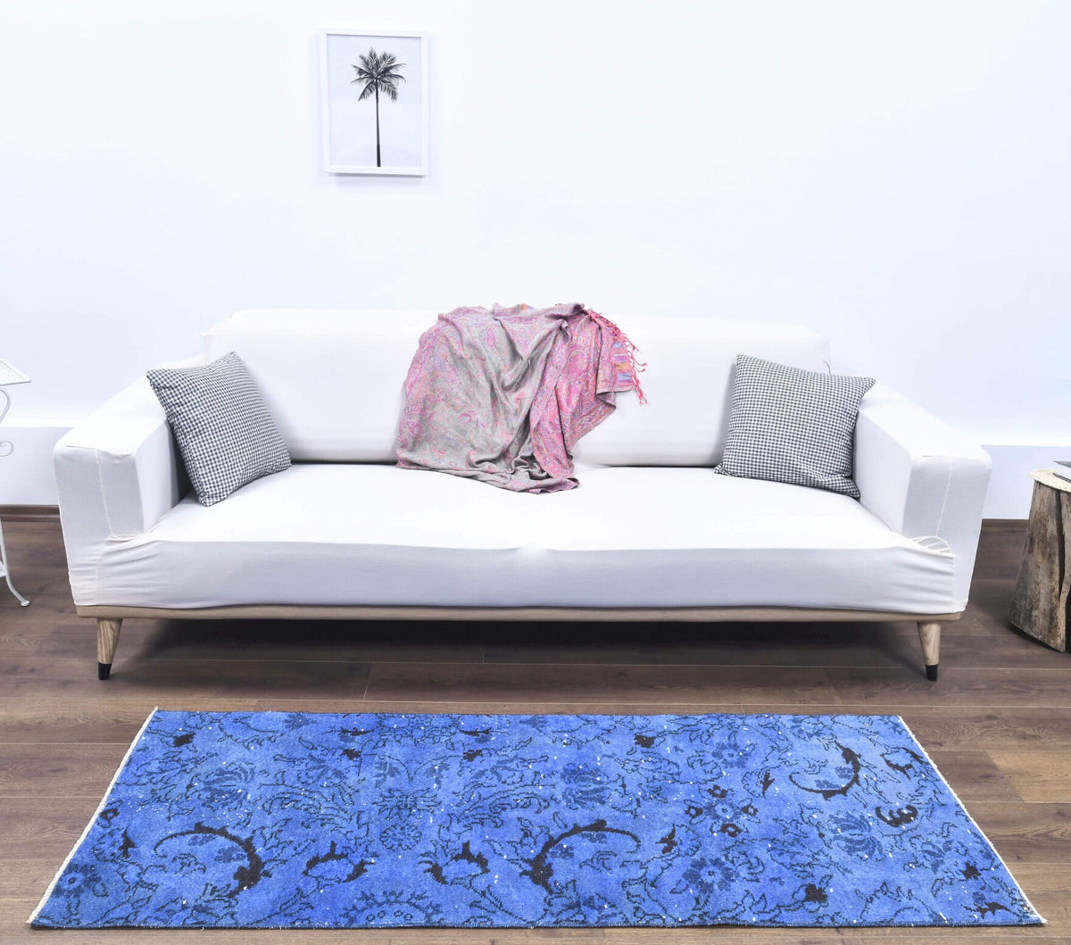 El yapımı vintage yolluk 61x152 cm çiçek desenli desenli yün - üstten görünüm
