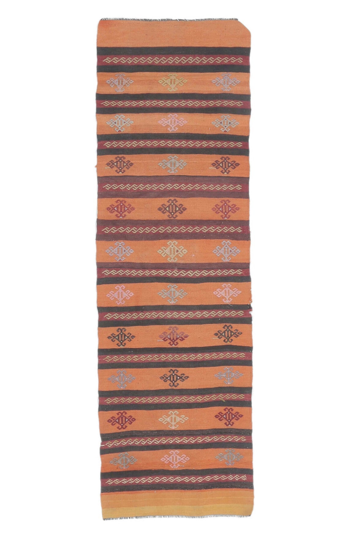 El yapımı vintage yolluk 61x193 cm çizgili desenli yün - açık alan görünümü