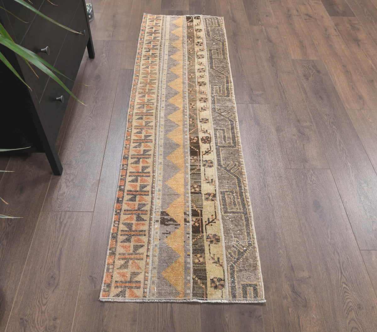 El yapımı vintage yolluk 51x183 cm i̇kat desenli yün - detay görünümü