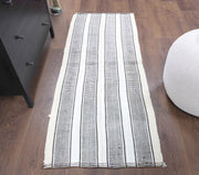 El yapımı vintage yolluk 66x170 cm çizgili desenli yün - detay görünümü