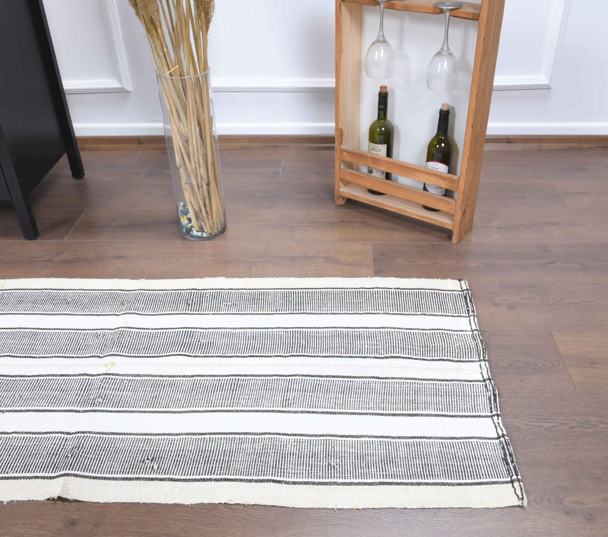 El yapımı vintage yolluk 66x170 cm çizgili desenli yün - mekan görünümü