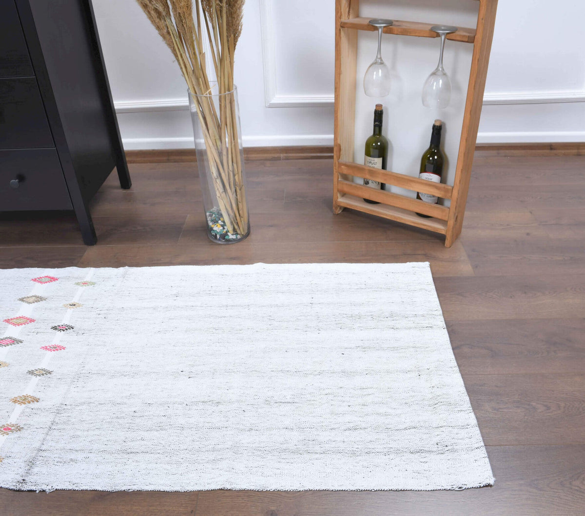 El yapımı vintage yolluk 74x180 cm düz desenli yün - detay görünümü