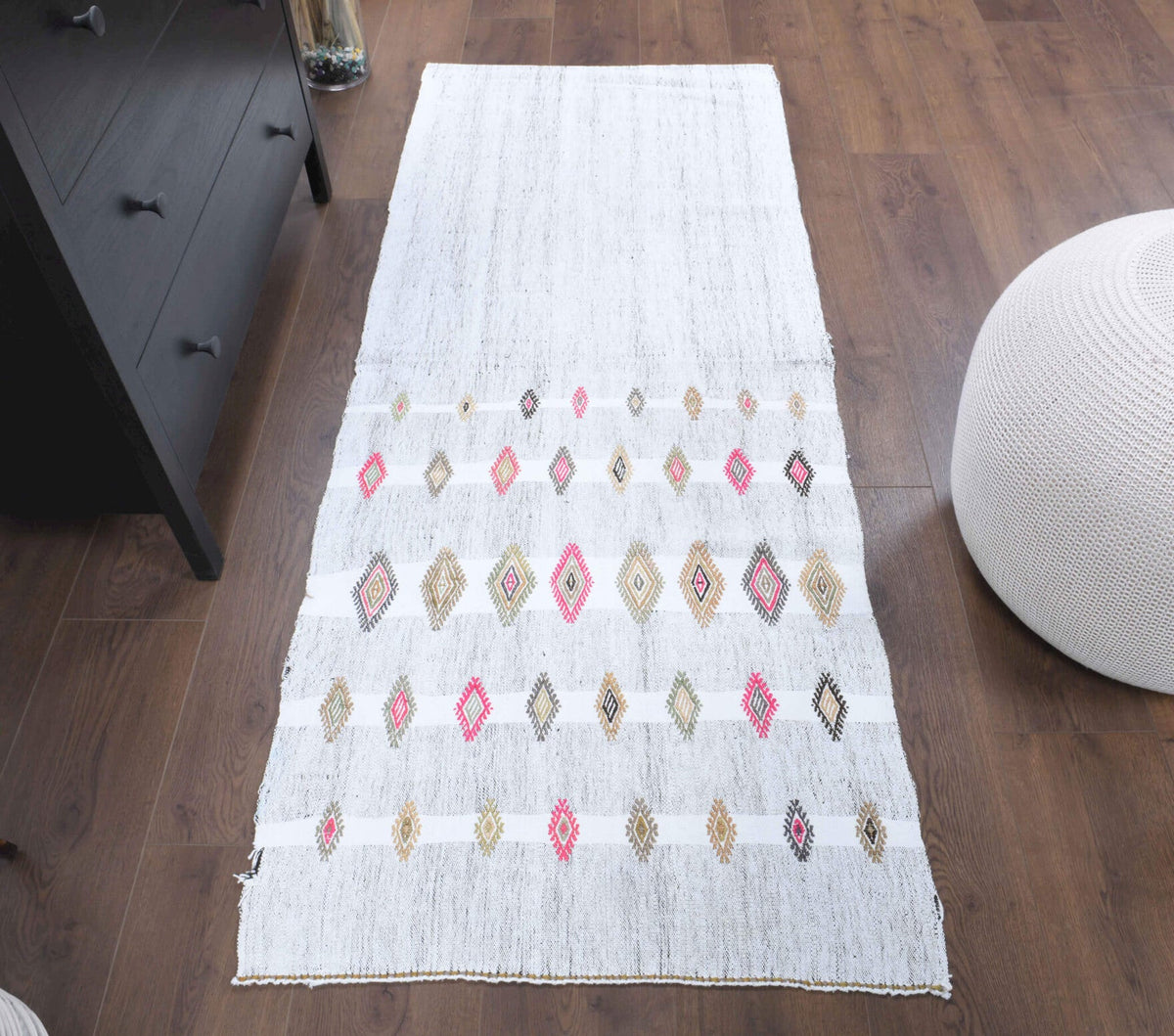 El yapımı vintage yolluk 74x180 cm düz desenli yün - üstten görünüm