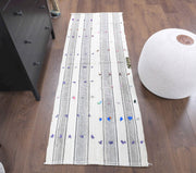 El yapımı vintage yolluk 66x185 cm kilim desenli yün - detay görünümü