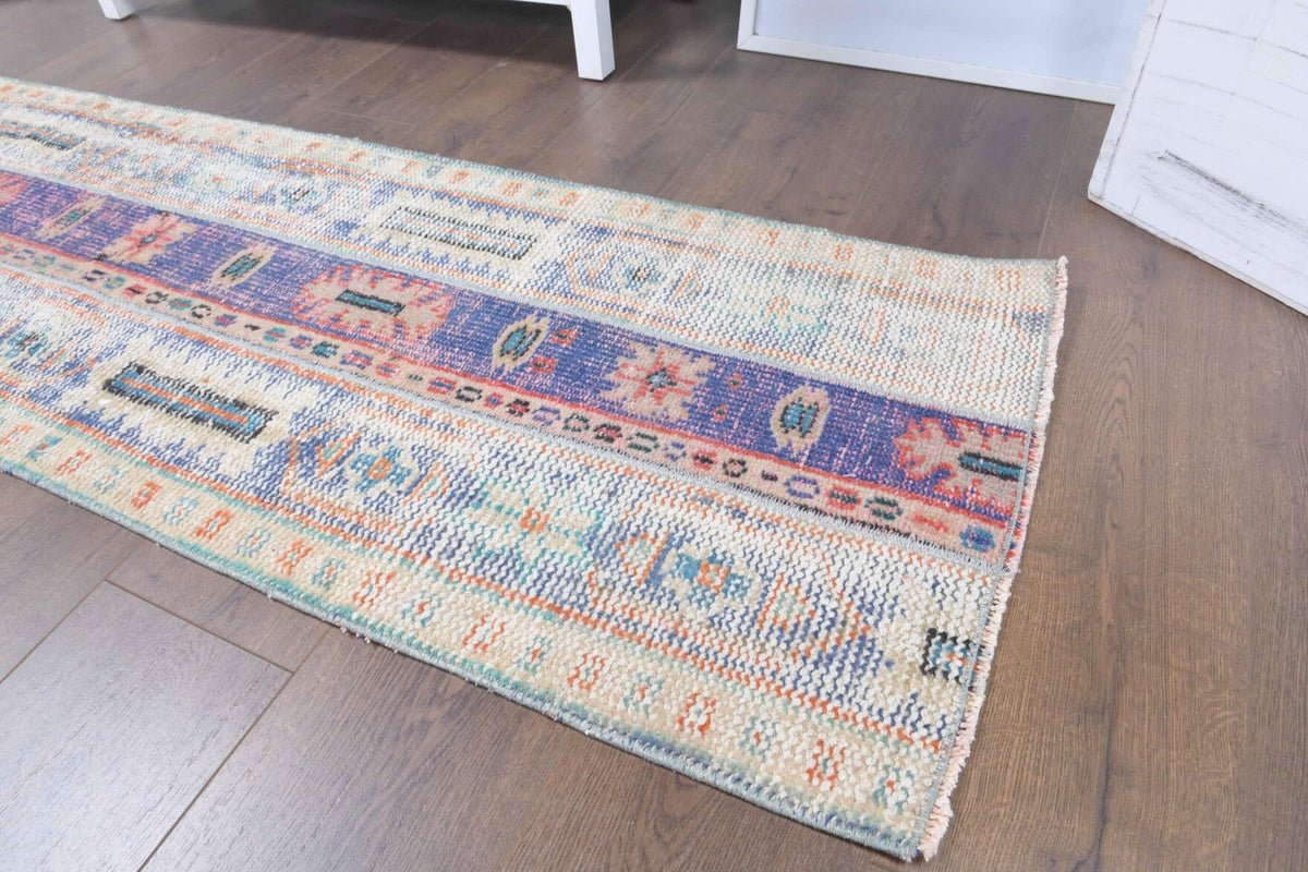El yapımı vintage yolluk 56x226 cm i̇kat desenli yün - kenar ve saçak detayı