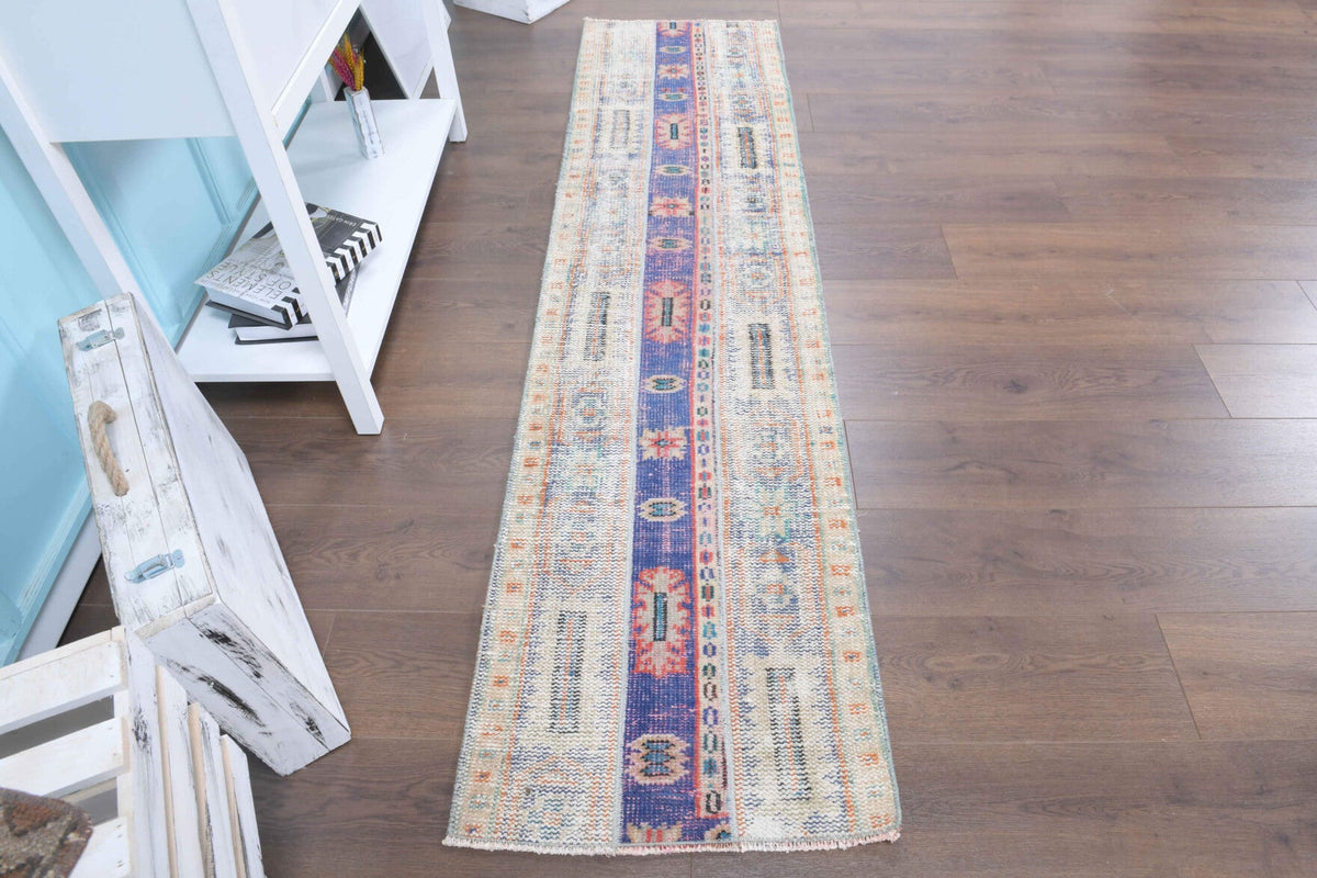 El yapımı vintage yolluk 56x226 cm i̇kat desenli yün - detay görünümü