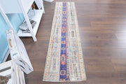 El yapımı vintage yolluk 56x226 cm i̇kat desenli yün - detay görünümü