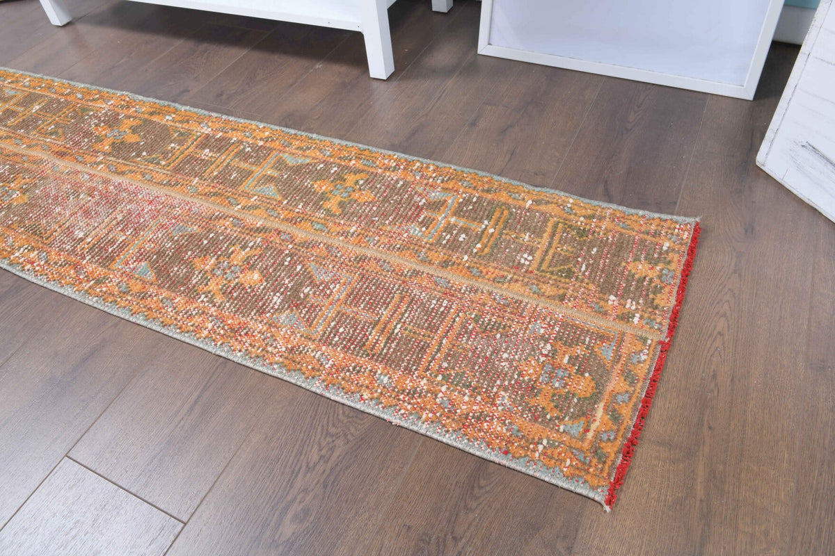 El yapımı vintage yolluk 46x216 cm oryantal desenli yün - kenar ve saçak detayı