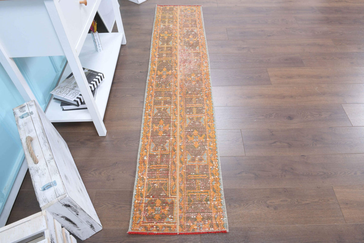 El yapımı vintage yolluk 46x216 cm oryantal desenli yün - üstten görünüm
