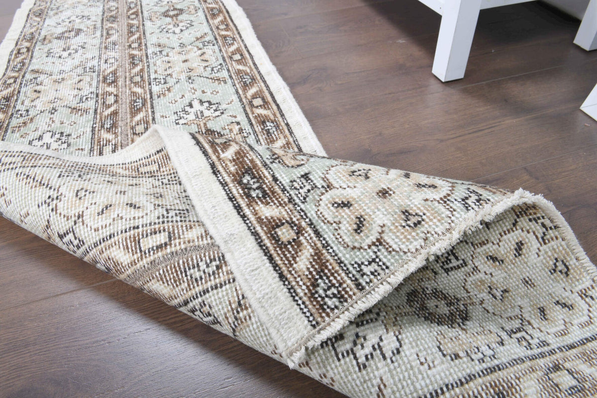 El yapımı vintage yolluk 51x224 cm oryantal desenli yün - kenar ve saçak detayı