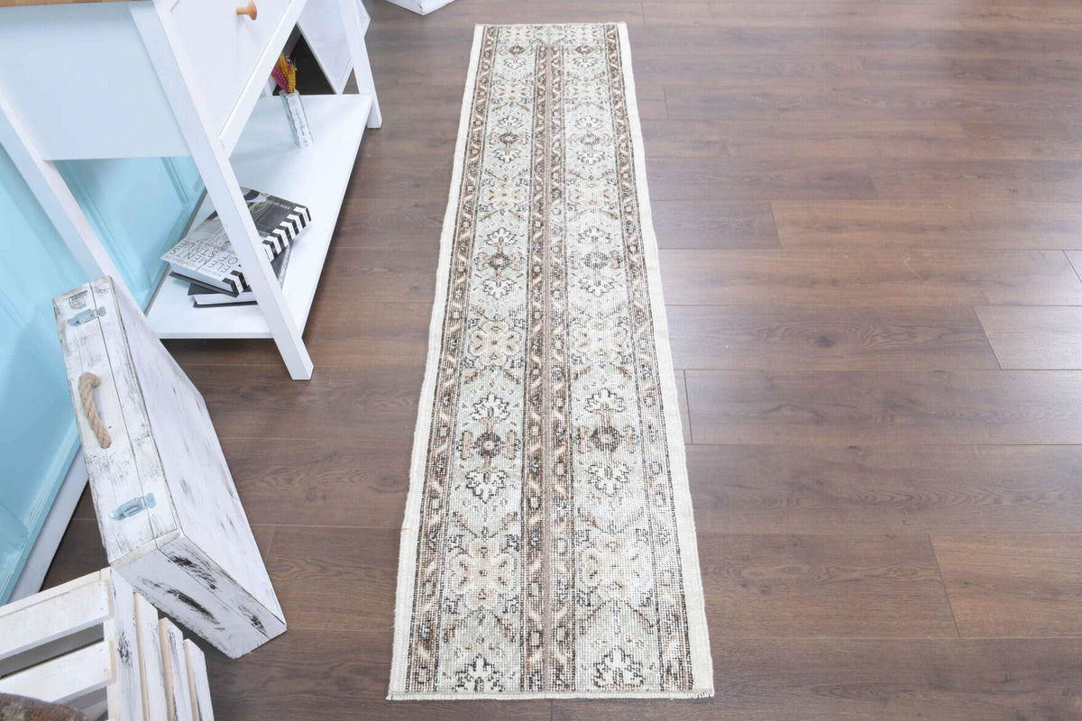 El yapımı vintage yolluk 51x224 cm oryantal desenli yün - yakın çekim doku detayı