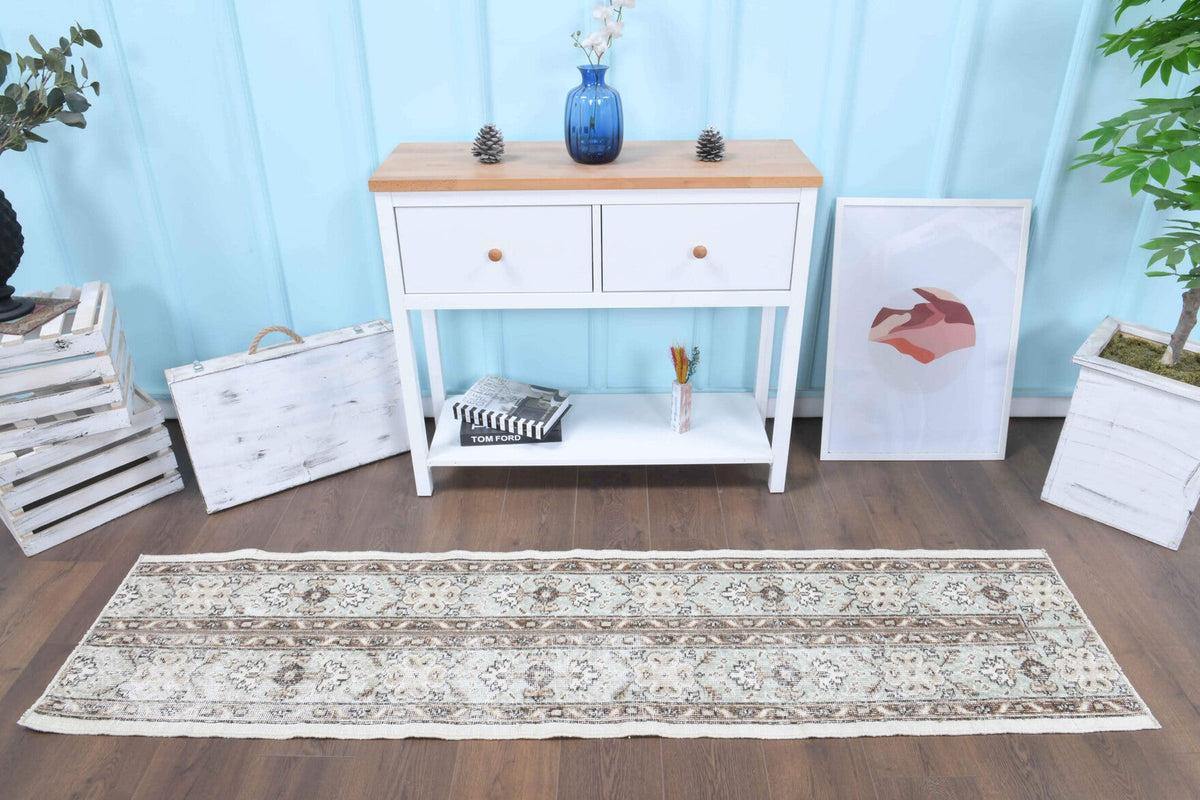 El yapımı vintage yolluk 51x224 cm oryantal desenli yün - detay görünümü