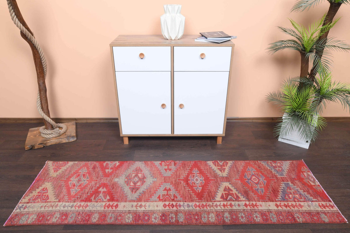 El yapımı vintage yolluk 61x213 cm oryantal desenli yün - detay görünümü