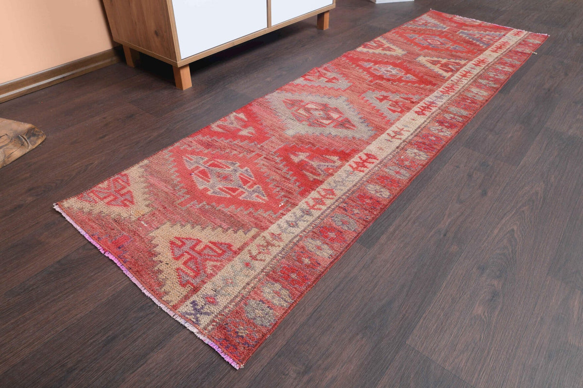 El yapımı vintage yolluk 61x213 cm oryantal desenli yün - yakın çekim doku detayı