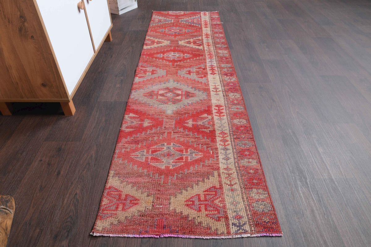 El yapımı vintage yolluk 61x213 cm oryantal desenli yün - kenar ve saçak detayı