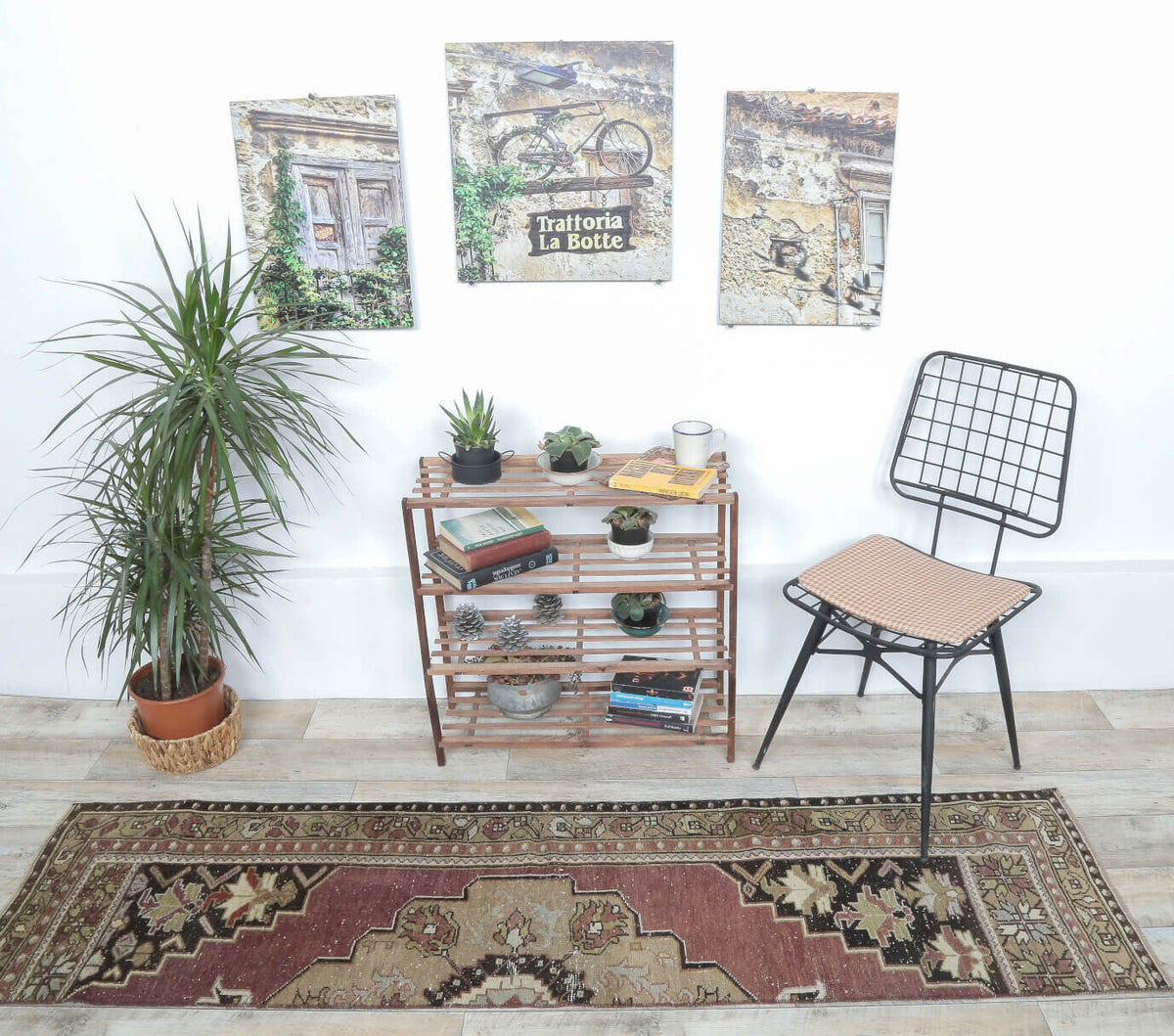 El yapımı vintage yolluk 30x213 cm oryantal desenli yün - detay görünümü
