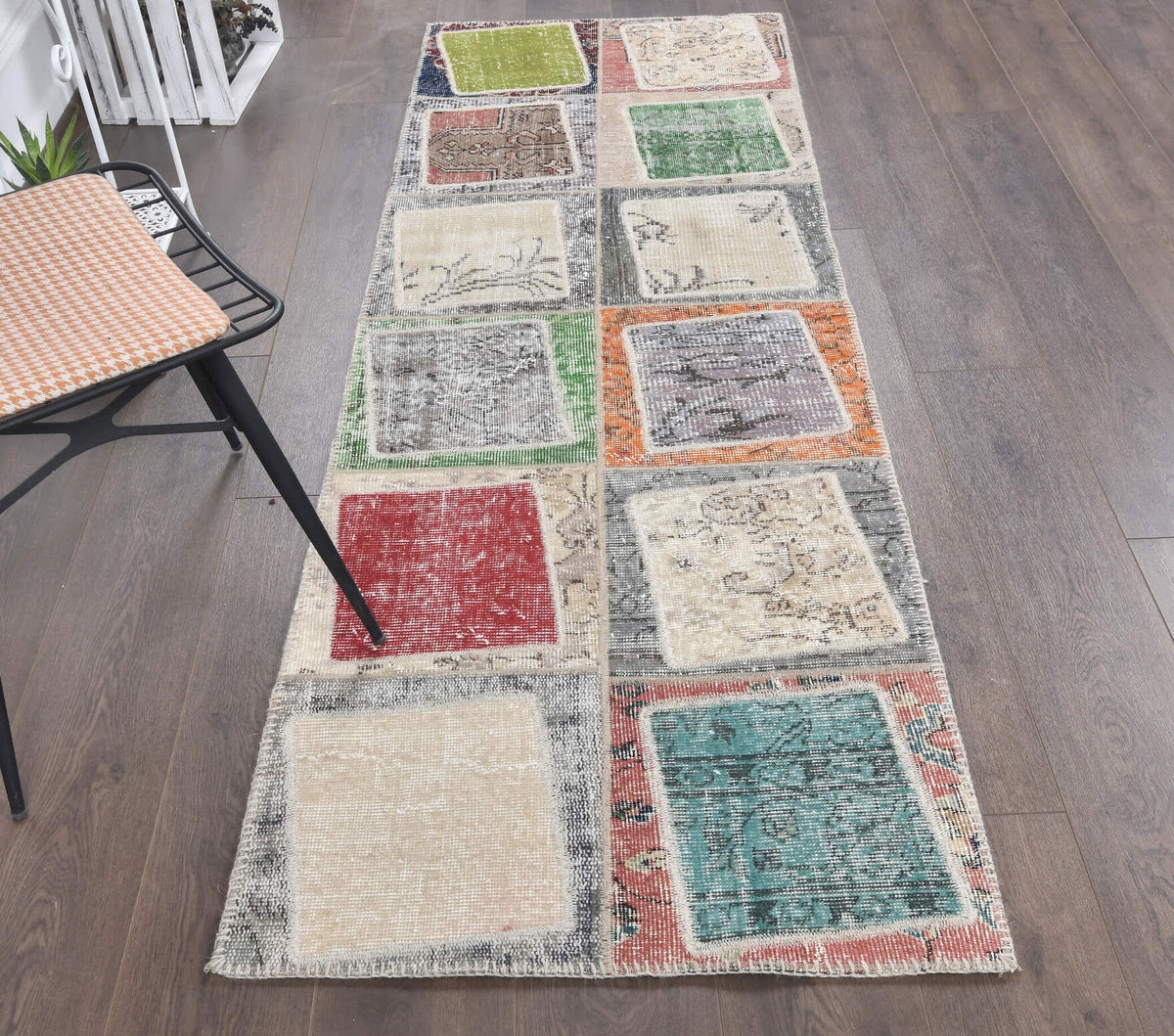 El yapımı vintage yolluk 76x229 cm düz desenli yün - yakın çekim doku detayı
