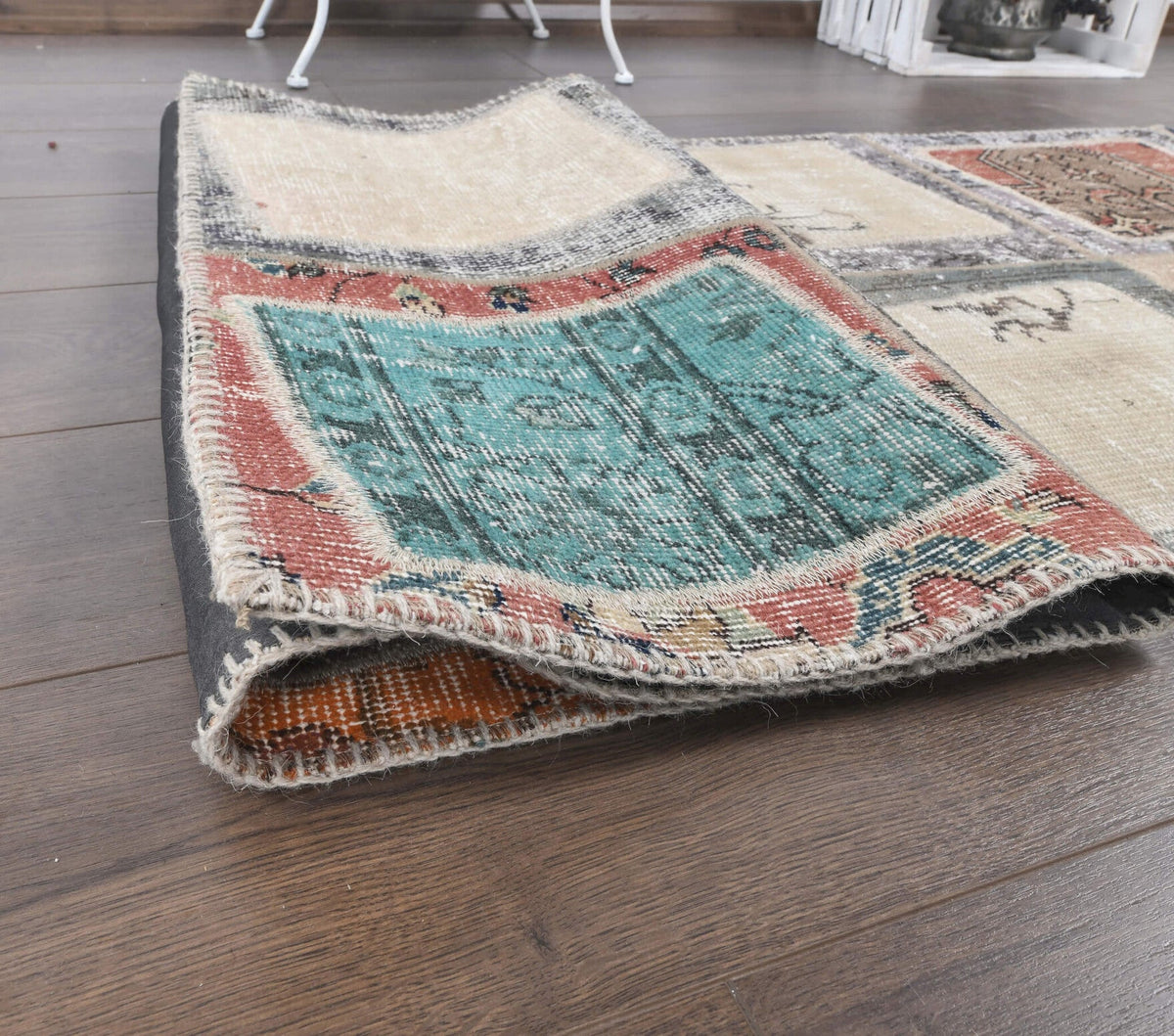 El yapımı vintage yolluk 76x229 cm düz desenli yün - üstten görünüm