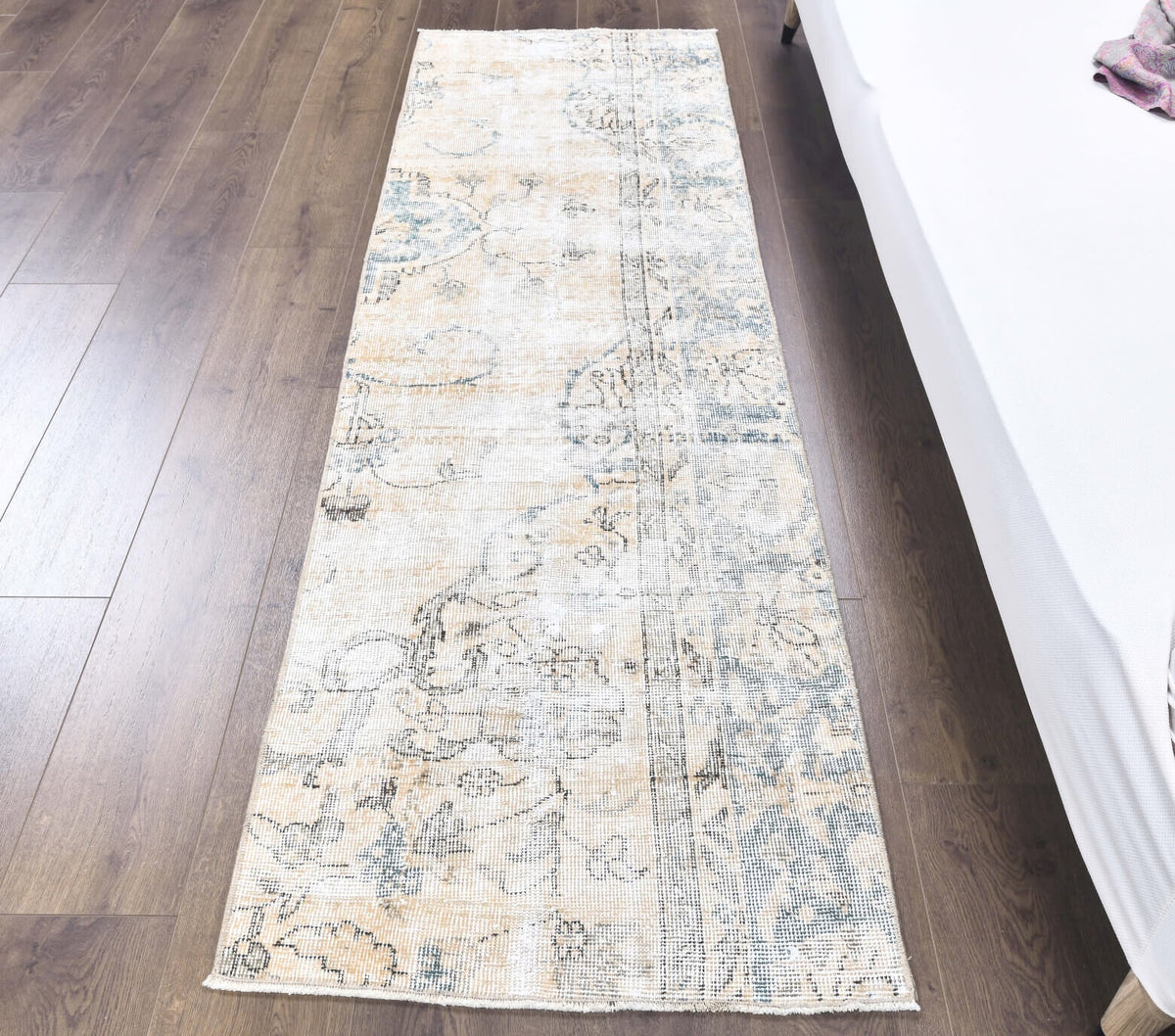 El yapımı vintage yolluk 71x216 cm çiçek desenli desenli yün - açık alan görünümü