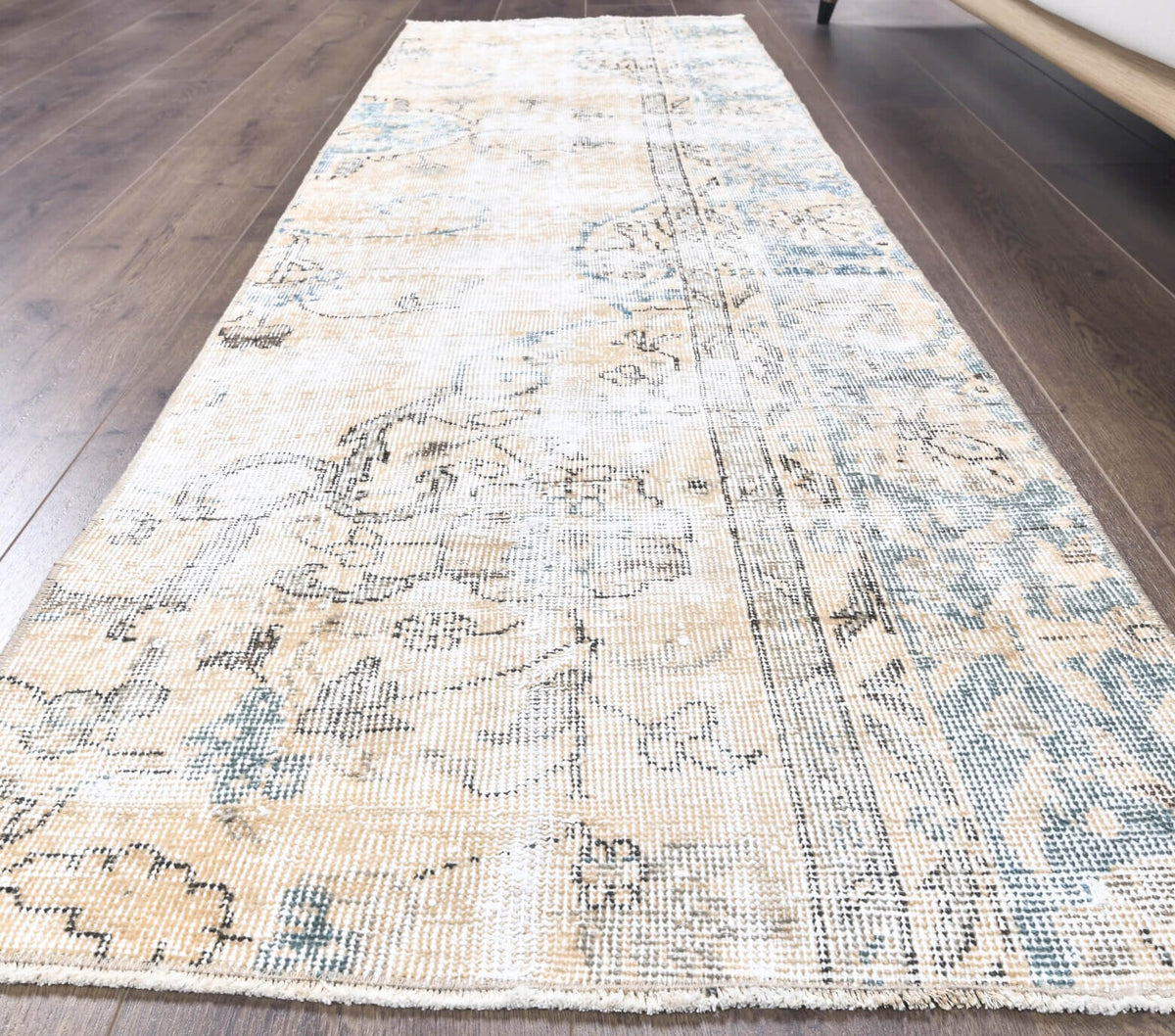 El yapımı vintage yolluk 71x216 cm çiçek desenli desenli yün - yakın çekim doku detayı