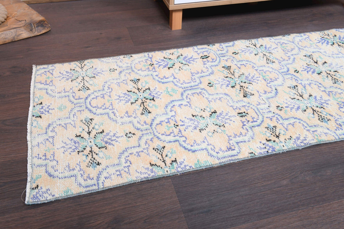 El yapımı vintage yolluk 61x183 cm çiçek desenli desenli yün - kenar ve saçak detayı