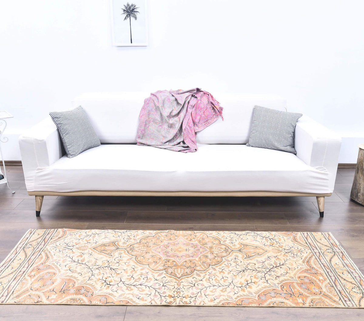 El yapımı vintage yolluk 71x211 cm çiçek desenli desenli yün - detay görünümü