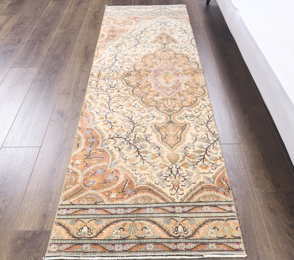 El yapımı vintage yolluk 71x211 cm çiçek desenli desenli yün - yakın çekim doku detayı