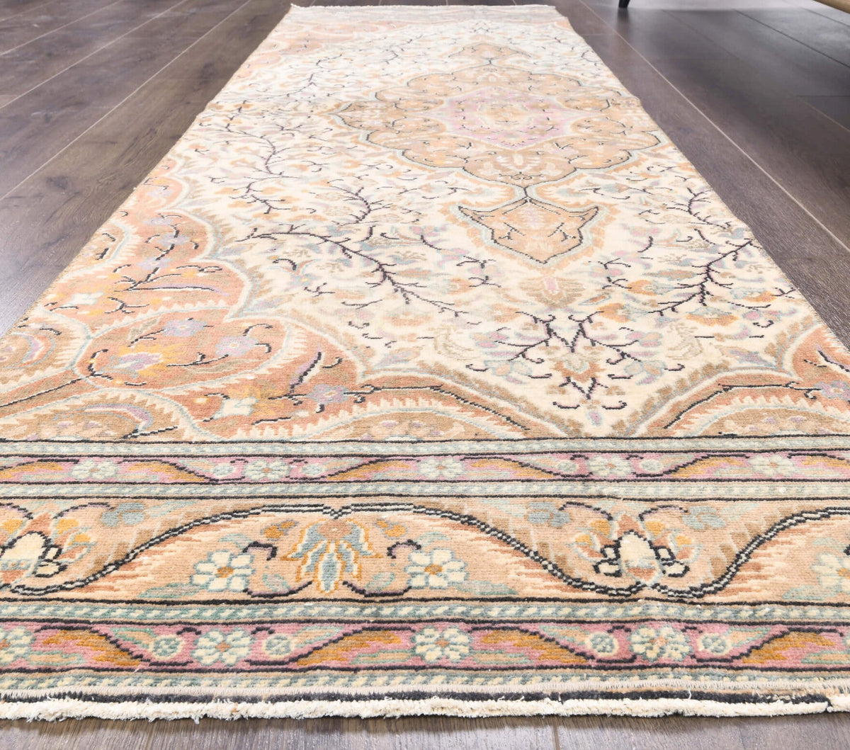 El yapımı vintage yolluk 71x211 cm çiçek desenli desenli yün - kenar ve saçak detayı