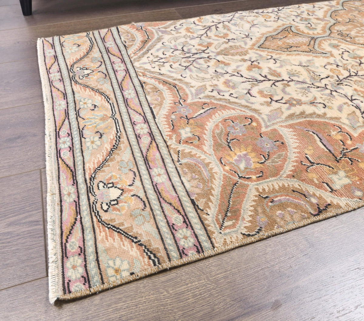 El yapımı vintage yolluk 71x211 cm çiçek desenli desenli yün - üstten görünüm