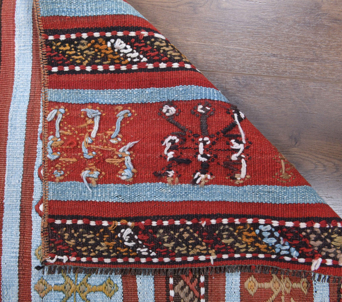 El yapımı vintage yolluk 61x213 cm kilim desenli yün - desen detayı