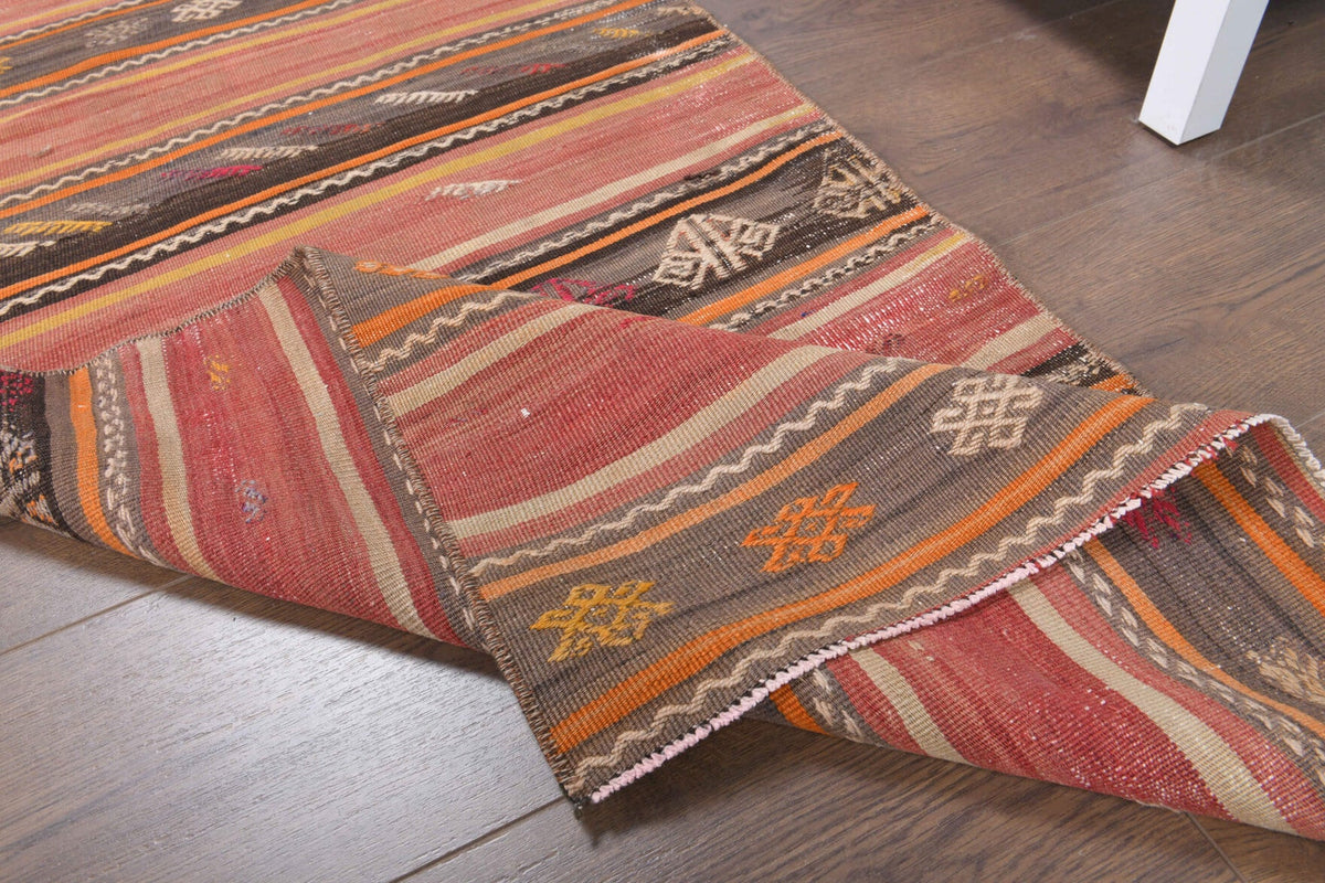 El yapımı vintage yolluk 71x224 cm çizgili desenli yün - üstten görünüm