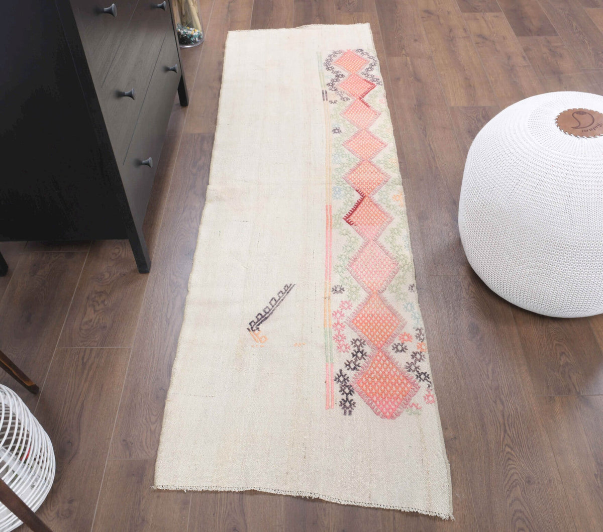 El yapımı vintage yolluk 61x208 cm düz desenli yün - detay görünümü