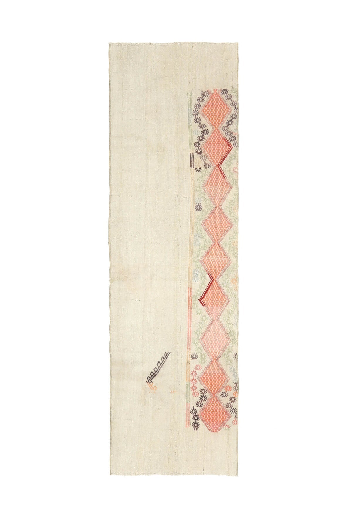 El yapımı vintage yolluk 61x208 cm düz desenli yün - farklı açıdan görünüm