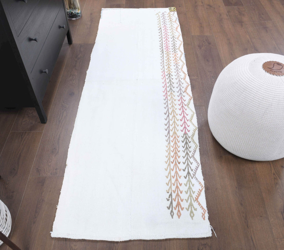 El yapımı vintage yolluk 71x211 cm i̇kat desenli yün - detay görünümü