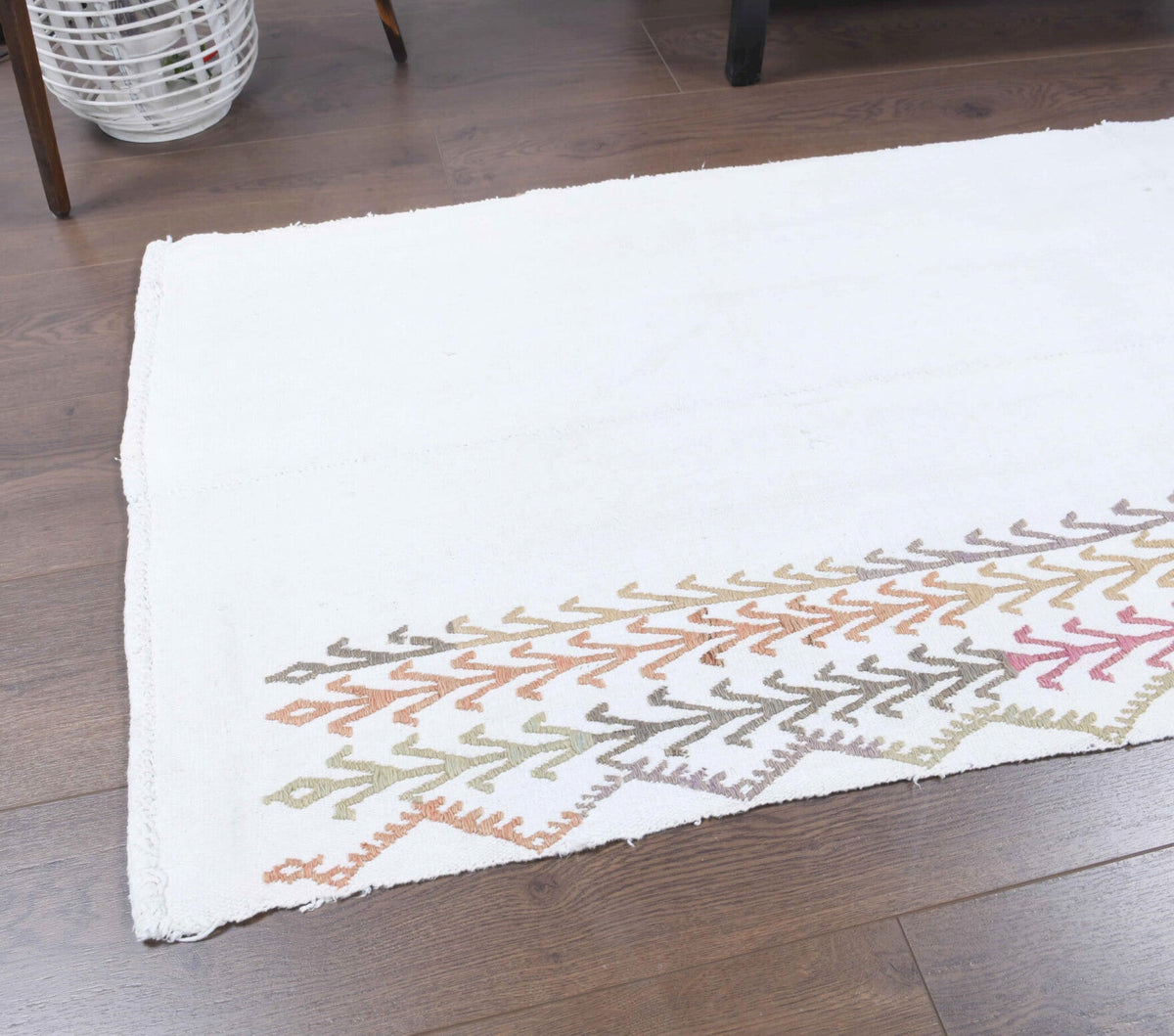 El yapımı vintage yolluk 71x211 cm i̇kat desenli yün - kenar ve saçak detayı