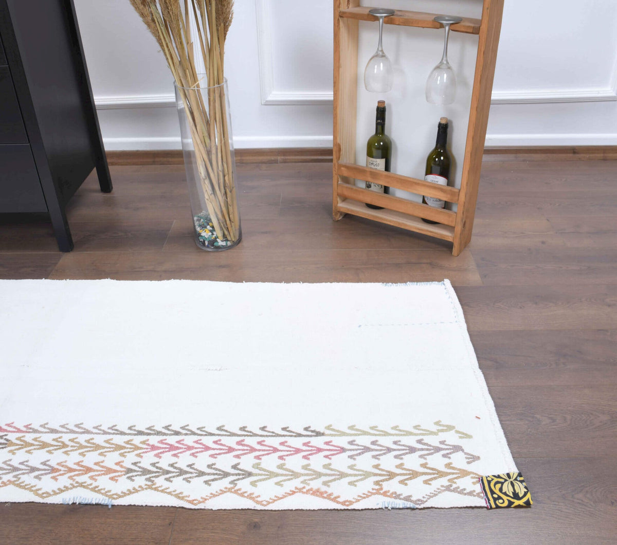 El yapımı vintage yolluk 71x211 cm i̇kat desenli yün - açık alan görünümü